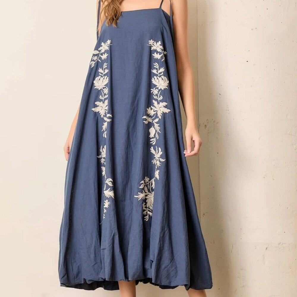 Polagram Bonnie Embroidered Tie Strap Bubble Maxi Dress Size 1X